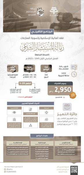 البرنامج التأهيلي: فقه المالية الإسلامية وتسوية المنازعات ( زمالة المستشار الشرعي ) "النسخة السابعة"